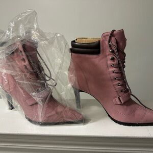 Rose colored ankle boots, with 4 in heel.